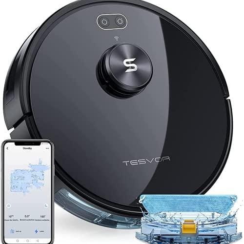 TESVOR Robot Aspirador y de fregado S6 con navegación láser, superpotente, 2700 PA, Tiempo de Funcionamiento 120 Minutos, eliminación de alérgenos y Pelo de Mascota
