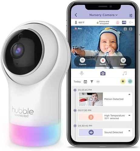 Hubble Pal Glow WiFi Smart HD1080p Cámara remota de giro, inclinación y zoom con intercomunicador bidireccional para monitoreo de bebés y mascotas Blanco