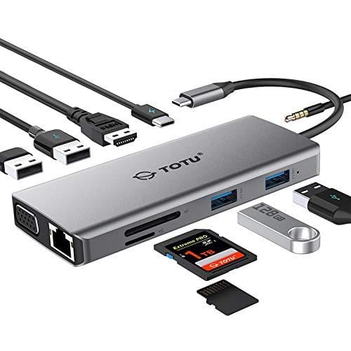 OFERTÓN SUPREMO 71% DESCUENTO Concentrador USB C, concentrador Tipo C, Adaptador TOTU 11 en 1 con Ethernet, 4K USB C a HDMI, VGA, 2 USB3.0 2 USB2.0, Lector de Tarjetas Micro SD/TF, micrófono/Audio, USB C PD 3.0