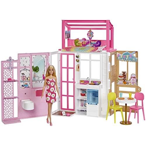 BUENA OFERTA 28% DESCUENTO Barbie con apartamento Casa de muñecas con una figura, muebles y accesorios, regalo +3 años (Mattel HHY40)