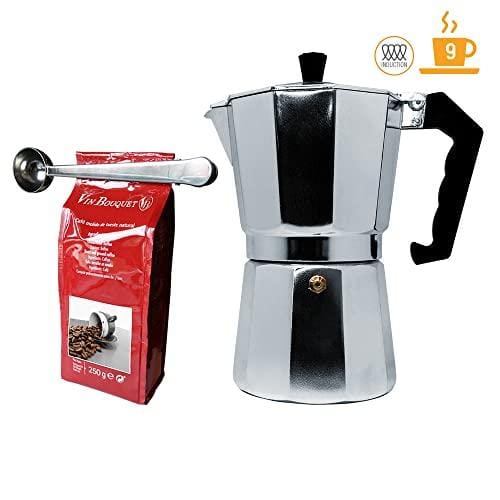 Nerthus SET FIH 1150 Cafetera italiana de inducción 9 tazas + Pinza y cuchara