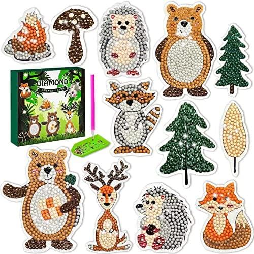 LA BONHEUR Pintura de Diamantes 5D para Niños con 12 Patrones de Animales, Lgel, Setas, Oso, patrón de árbol de Navidad, Herramientas DIY para niños