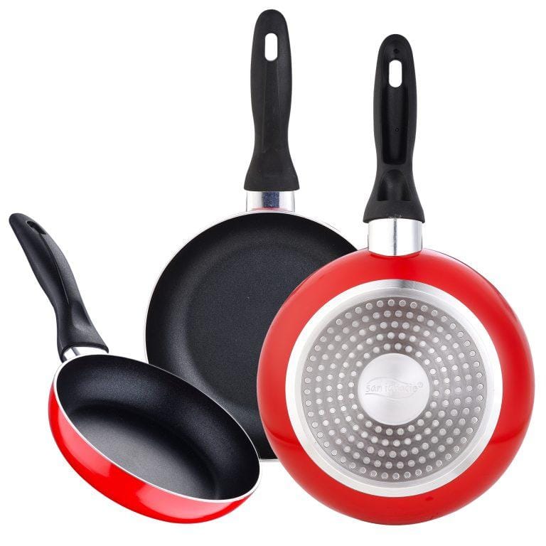 Juego de 3 sartenes antiadherentes 16/20/24 cm SAN IGNACIO colección Navy Red aptas para todos los fuegos | Miravia