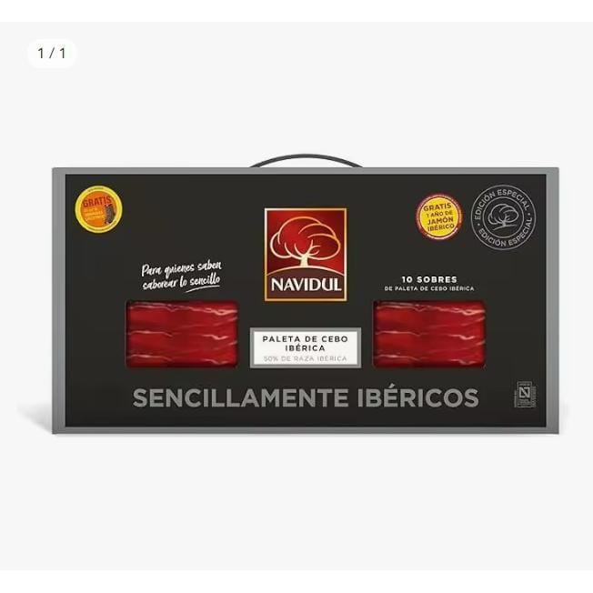 Maletín de jamón de cebo ibérico 50% raza Navidul Loncheado en 12 blisters de 75g estuche 900g. | Miravia