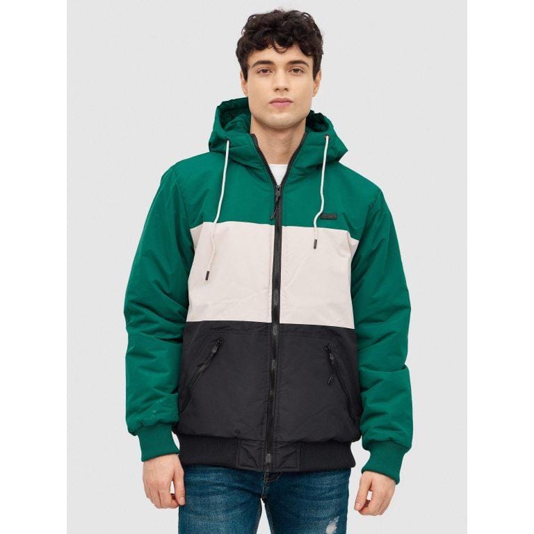 Abrigo regular de manga larga y cuello redondo con capucha con estampado color block y cierre de cremallera con bolsillos INSIDE | Miravia