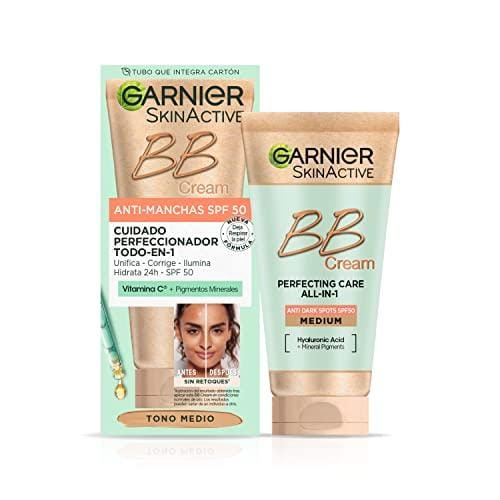 31% DESCUENTO GARNIER BB Cream Anti Manchas FPS 50 Hidratante Todo en uno con color tono medio. Glicerina vegetal + Vitamina E, Unifica, Protege e Hidrata 50 ml