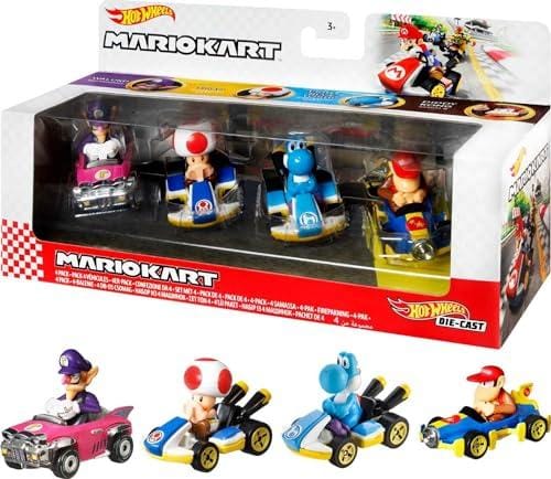 BUENA OFERTA 22% DESCUENTO Hot Wheels Mario Kart Set de colección con 4 coches de juguete die cast con personaje, regalo para niños +3 años, modelo 4 (Mattel GXX98)