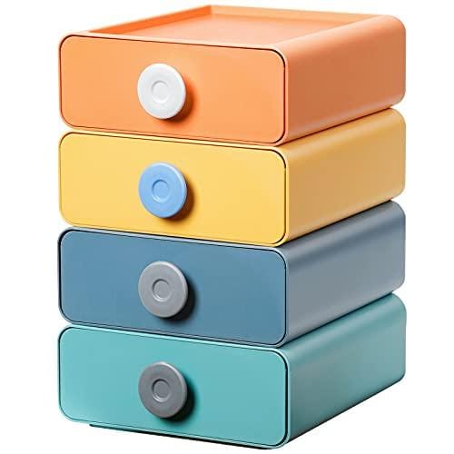 Yorbay Juego de 4 cajones apilables para oficina, organizador, compartimentos para ordenar y cosméticos, caja de almacenamiento con cajones, tamaño individual 20 x 21 x 8 cm, 4 colores