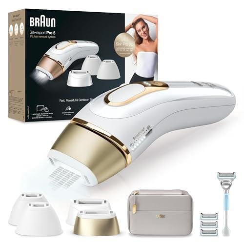 BUENA OFERTA 31% DESCUENTO Braun Luz Pulsada Silk expert Pro 5 PL5358 Depiladora IPL, Reducción Del Vello Visible En Casa, Blanca/Dorada