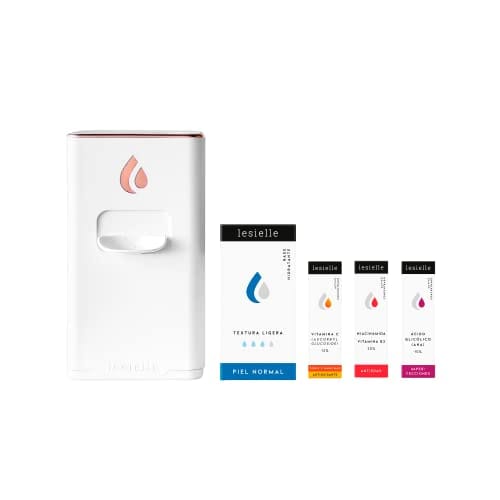 Lesielle Crema hidratante facial para manchas en la cara Pack Antimanchas Cosmética Personalizada y Adaptativa con Vitamina C, Vitamina B3 y Glicolico. PIEL NORMAL mujer/hombre. Incluye Dispositivo