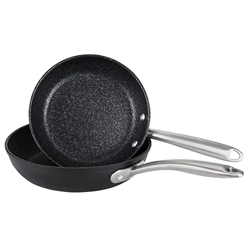 DESCUENTAZO 60% DESCUENTO PRESTIGE Scratch Guard Juego de 2 sartenes antiadherentes para inducción de 21 cm y 25 cm, resistentes a los arañazos, exterior de cerámica de fácil limpieza con base de acero, utensilios de cocina