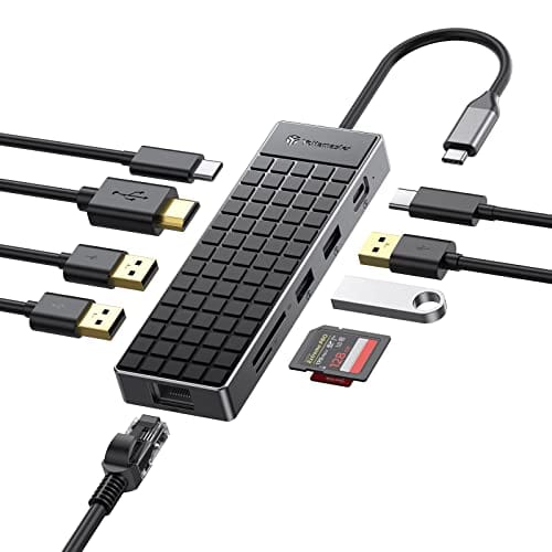 Yottamaster Hub USB C Hdmi, Adaptador multipuerto USB C 10 en 1 con HDMI 4K, USB A 3.0, USB C 3.0, Lector de Tarjetas SD/TF, 100W PD, RJ45, Compatible con MacBook y más Dispositivos portátiles Tipo C