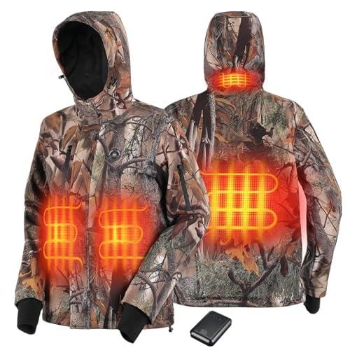 DESCUENTAZO 50% DESCUENTO KEMIMOTO beheizbare Jacke Herren, taktische Heizjacken mit 12V 15000 mAh Akku, 6 Heizzonen, beheizte Jacke für Jagd, einzigartiger Tarnung