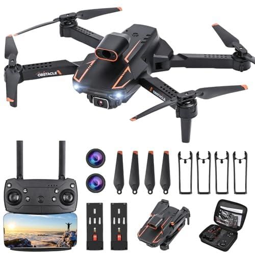Dron con 2 Cámaras 4K HD, GuKKK 90° Adjustable Eléctricamente Mini Drones Plegables, RC FPV WIFI Cuadricóptero con 2 Baterías y Bolsa Portátil, para Principiantes