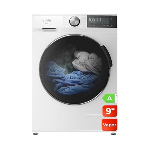 BUENA OFERTA 26% DESCUENTO EVVO Lavadora 9kg, Vapor, Motor Inverter, Bajo consumo, Clase A, Hygiene Pro, Lavado Rápido 15′, Tambor ePROTECT, SMART LOAD, 1400 rpm, 13 programas, Carga frontal, Nova (9Kg, Blanco)