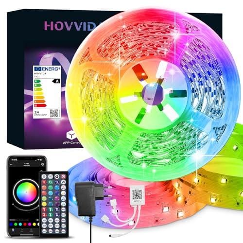 DESCUENTAZO 43% DESCUENTO HOVVIDA Tira LED 15M, 1 Rollo, 30 LEDs/Metro, RGB 24V Luces LED, 450 LED, APP y Control Remoto, Sincronización de Música, Modo Temporización, LED para Habitación, Sala de Juegos, Fiesta