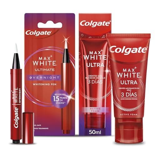 DESCUENTAZO 62% DESCUENTO COLGATE Pack Blanqueador, Pasta Dental Blanqueante Max White Ultra 50 ml + Pincel Blanqueador Dental Max White OverNight 35 Usos, Dentífrico Blanqueador No Abrasivo y Blanqueador de Dientes Nocturno