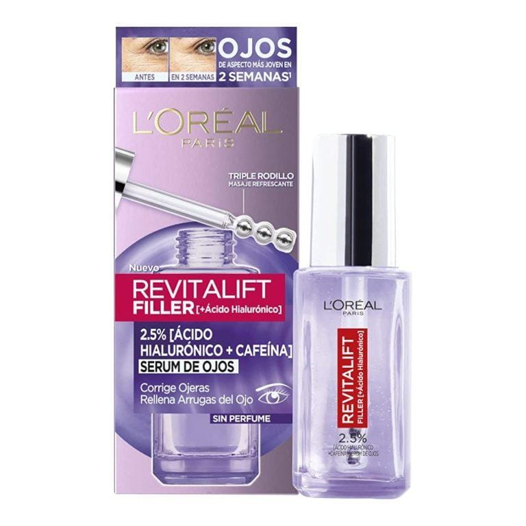 L’ORÈAL PARIS Dermo Expertise Revitalift Filler Sérum de Ojos con Ácido Hialurónico y Cafeína, Rellena Arrugas y Corrige ojeras, Triple Roll-on, 20 ml | Miravia