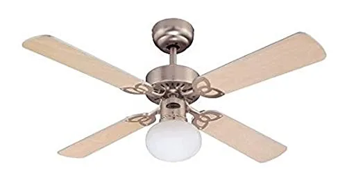 DESCUENTAZO 50% DESCUENTO Westinghouse Lighting Vegas Ventilador de Techo E27, Acabado en Aluminio Cepillado con aspas Reversibles en Arce Claro/Plata