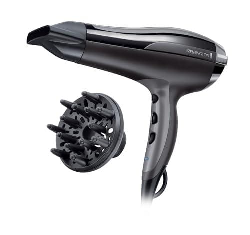 DESCUENTAZO 55% DESCUENTO Remington Secador de Pelo Pro Air Turbo, Iónico, Cabello Sin Encrespamiento, 2400 W, Concentrador y Difusor, 3 Temperaturas, 2 Velocidades, Función Turbo, Rejilla Trasera Desmontable, Negro, D5220