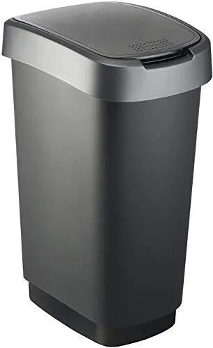 BUENA OFERTA 32% DESCUENTO Cubo de basura Rotho Twist de 50 l con tapa, plástico (PP) sin BPA, negro/plateado, 50 l (40,1 x 29,8 x 60,2 cm)
