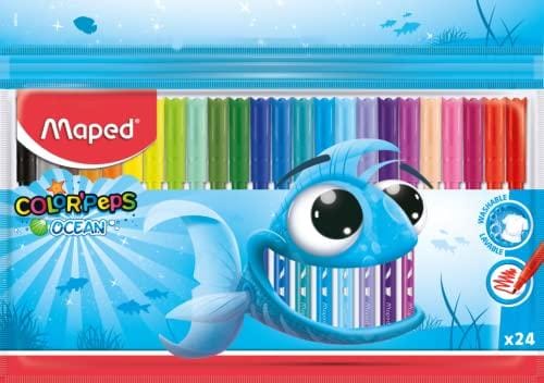 Maped Rotuladores de Colores para Niños Color’s Peps Ocean’s 24 Rotuladores con Punta Media Tinta Lavable Ideal para Dibujar y Colorear Variedad de Colores