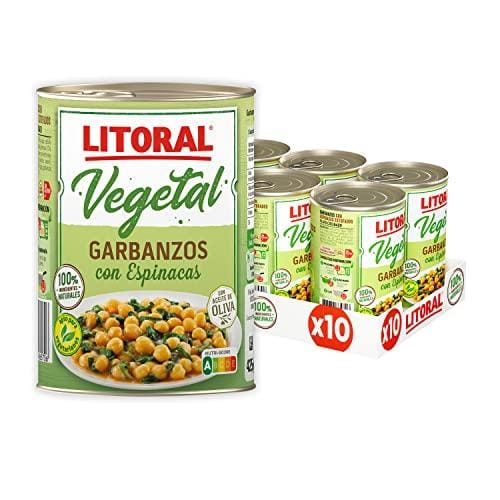 Litoral Vegetal Garbanzos con Espinacas Plato Preparado Sin Gluten Pack de 10x425g Total: 4.25kg