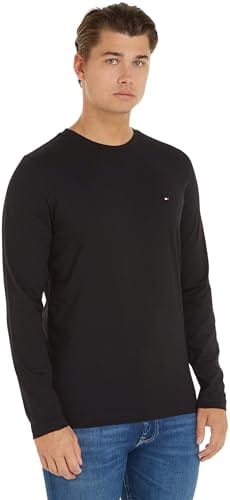 66% DESCUENTO Tommy Hilfiger Hombre Camiseta Manga Larga Tommy Logo Algodón, Negro (Black), XS