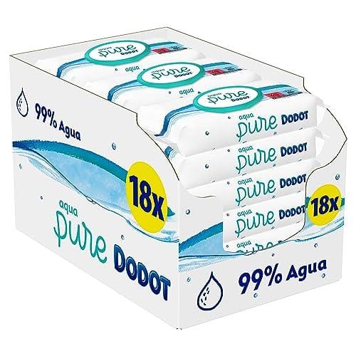 BUENA OFERTA 25% DESCUENTO Dodot Toallitas Aqua Pure para Bebé, 99% Agua, 864 Toallitas, 18 Paquetes (14+4 Gratis)