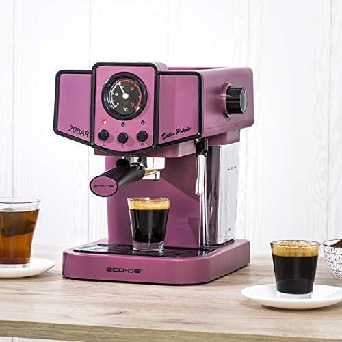 BUENA OFERTA 33% DESCUENTO ECODE® Cafetera Espresso Delice Purple, 20 Bares de Presión, Vaporizador Orientable, Depósito de 1.5 litros, Mono/Doble dosis, Manómetro con Temperatura ECO 419 DP
