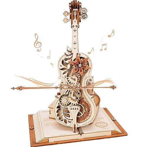 Robotime Cello Caja de música, Color Madera en Blanco (AMK63)
