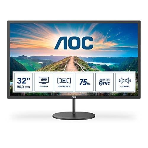 BUENA OFERTA 22% DESCUENTO AOC Q32V4 Monitor QHD de 32 Pulgadas, AdaptiveSync (2560 x 1440, 75 Hz, HDMI, DisplayPort), Color Negro