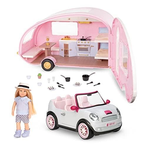 Muñecas Lori – Juego de Glamping de Eliza Mini Muñeca, Casa Rodante y Coche Muñeca de 15 cm y Accesorios de Camping Remolque de Camping y Coche Convertible Juego para Niños 3 Años +