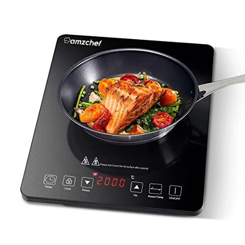 DESCUENTAZO 54% DESCUENTO AMZCHEF Placa Inducción Portatil, Placa de inducción de 2000 W con 10 Niveles de Potencia, 10 Niveles de Temperatura, Control por Sensor Táctil, Bloqueo de Seguridad