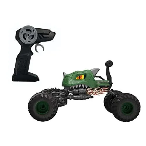 OFERTÓN SUPREMO 74% DESCUENTO LEXIBOOK, Crosslander Dino, Coche Dinosaurio teledirigido, hasta 10km/h, Acrobacias locas, cabeceo, giroscopio Integrado, Efectos de luz, Recargable, Color Negro, Verde (RC59D)