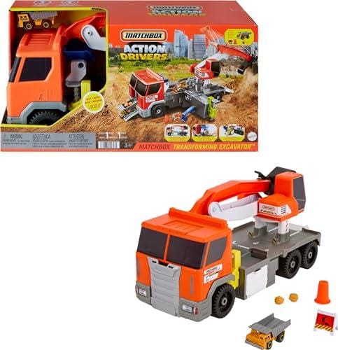 Matchbox Action Drivers Camión Excavadora Coche de Juguete Grande con Accesorios y 1 vehículo, 3 años (Mattel HPD64)