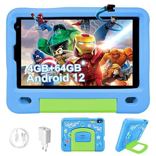 BUENA OFERTA 37% DESCUENTO Tablet para Niños Android 12, Tablet 8 Pulgadas 4GB RAM 64GB ROM/TF 128GB, Control Parental, Kids Educativos, Tablet Infantil WiFi 4000mAh, Dual Cámara, Tablet WiFi Play Store con Funda EVA(Azul)
