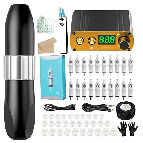 Kit per tatuaggi Kit completo per macchinette per tatuaggi Alimentatore rotante per macchinette per tatuaggi Alimentatore 20 aghi per cartucce per tatuaggi EK157S 1