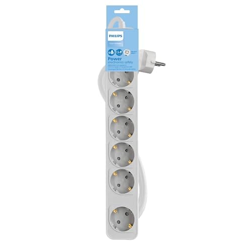 BUENA OFERTA 24% DESCUENTO Philips Regletas CHP2164W Regleta de 6 Enchufes, Cable de 1.5 Metros, Interruptor Principal, Cierre de Seguridad Automático, Indicador LED de Alimentación Color Blanco