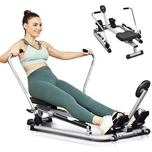 DESCUENTAZO 50% DESCUENTO ANCHEER Máquina de remo para el hogar, plegable, con 12 niveles de resistencia y monitor LCD, resistencia hidráulica, brazos de remo de hasta 120 kg de carga