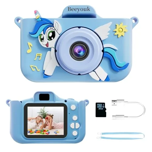 Beeyouk Juguetes de Cámara para niños y niñas, 1080P HD Camara Fotos Infantil, Unicornio Cámara Fotos niños, Cumpleaños para Nños de 3 4 5 6 7 8 años, con Tarjeta de 32 GB