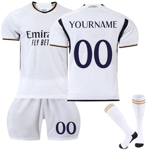 Real Madrid Conjunto Camiseta y Pantalón Personalizado Camiseta de Fútbol de Casa/Visitante con Nombre y Número Ropa Futbol Niño Infantil/Adulto 2023/2024 Réplica Oficial con Liciencia
