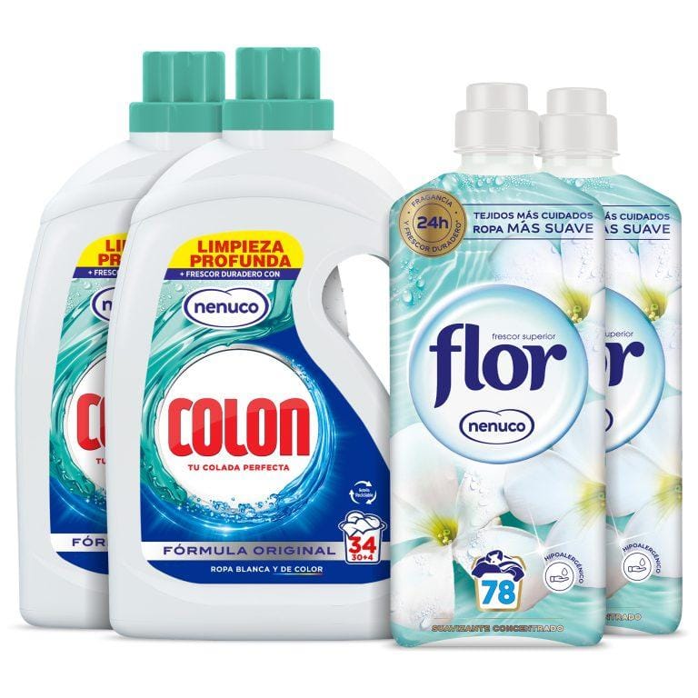 Colon Nenuco Detergente para la lavadora Gel 68 lavados + Flor Nenuco 156 lavados (2x Colon 34dosis + 2x Flor 78 dosis) | Miravia