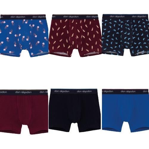 DON ALGODON | Pack 12 Boxers Niño Animales Calidad y suavidad excepcionales | 2 Unidades Calzoncillos Niño por Color: Marino/Granate/Azul/Granate Estampado/Azul Estampado/Marino Estampado | Miravia