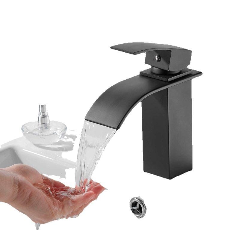Grifo de lavabo monomando para baño, grifería Monomando de latón en cascada, mezclador de agua fría y caliente, color negro mate | Miravia