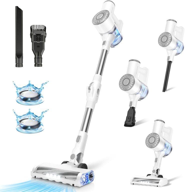 PRETTYCARE-aspiradora inalámbrica W400, aspirador de pie automático, Varita flexible de 180 °, palo ligero 6 en 1, potente con 25kPa | Miravia