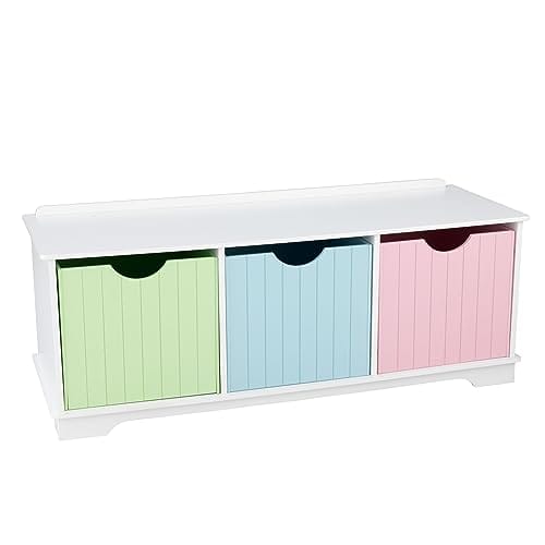 OFERTÓN SUPREMO 68% DESCUENTO KidKraft Banco de Almacenamiento Infantil Nantucket Pastel de Madera con 3 Cajas de almacenaje, Organizador de Juguetes con 3 Cestas, Muebles para Salas de Juego y Dormitorio de niños (14565)