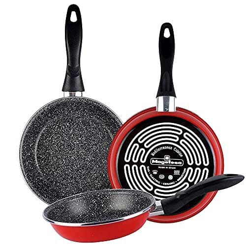 DESCUENTAZO 45% DESCUENTO MAGEFESA K2 Set de Sarténes, Acero esmaltado vitrificado, Inducción y lavavajillas, Rojo, 24/26/28 cm
