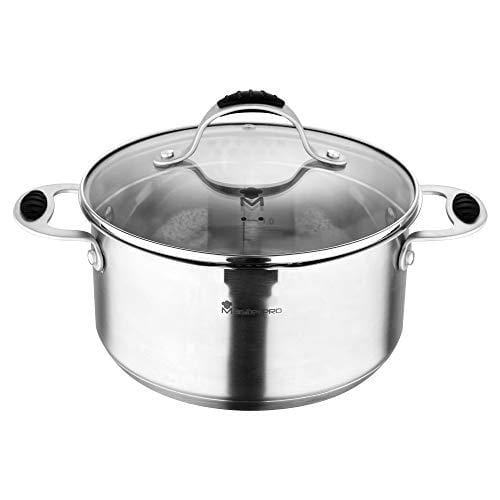 MasterPRO – Cazo de Acero Inoxidable de Alta Calidad de 16×7.5cm, 1,3 Litros Recubrimiento Resistente y Duradero – Apto para Todo Tipo de Cocinas incluyendo Inducción – Libre de PFOA