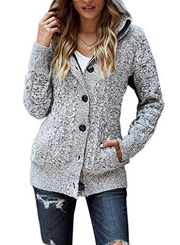 Zereesa Cardigan Mujer Cardigan de Manga Larga Cardigan de Punto Corto Chaqueta de Invierno Abrigo de Punto cálido con Bolsillos de Sudadera Manga Larga Chunky S XXL